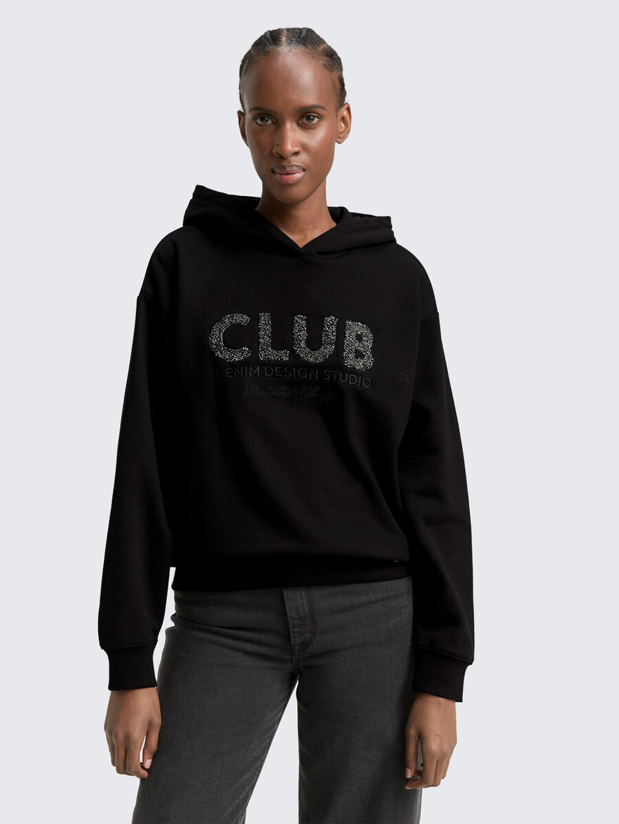 oversized hoodie sweatshirt mit glitzerapplikation