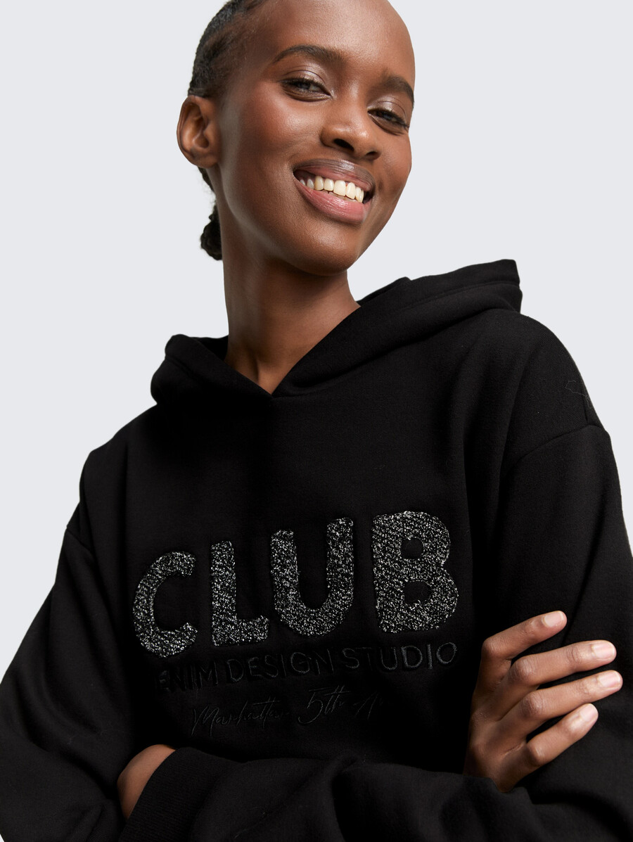 oversized hoodie sweatshirt mit glitzerapplikation