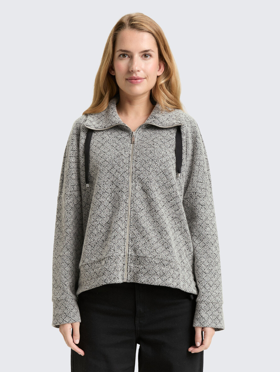 locker geschnittene sweatshirtjacke mit stehkragen