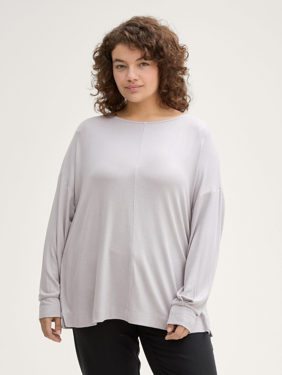 plus size – locker sitzendes langarmshirt mit dezentem glitzereffekt