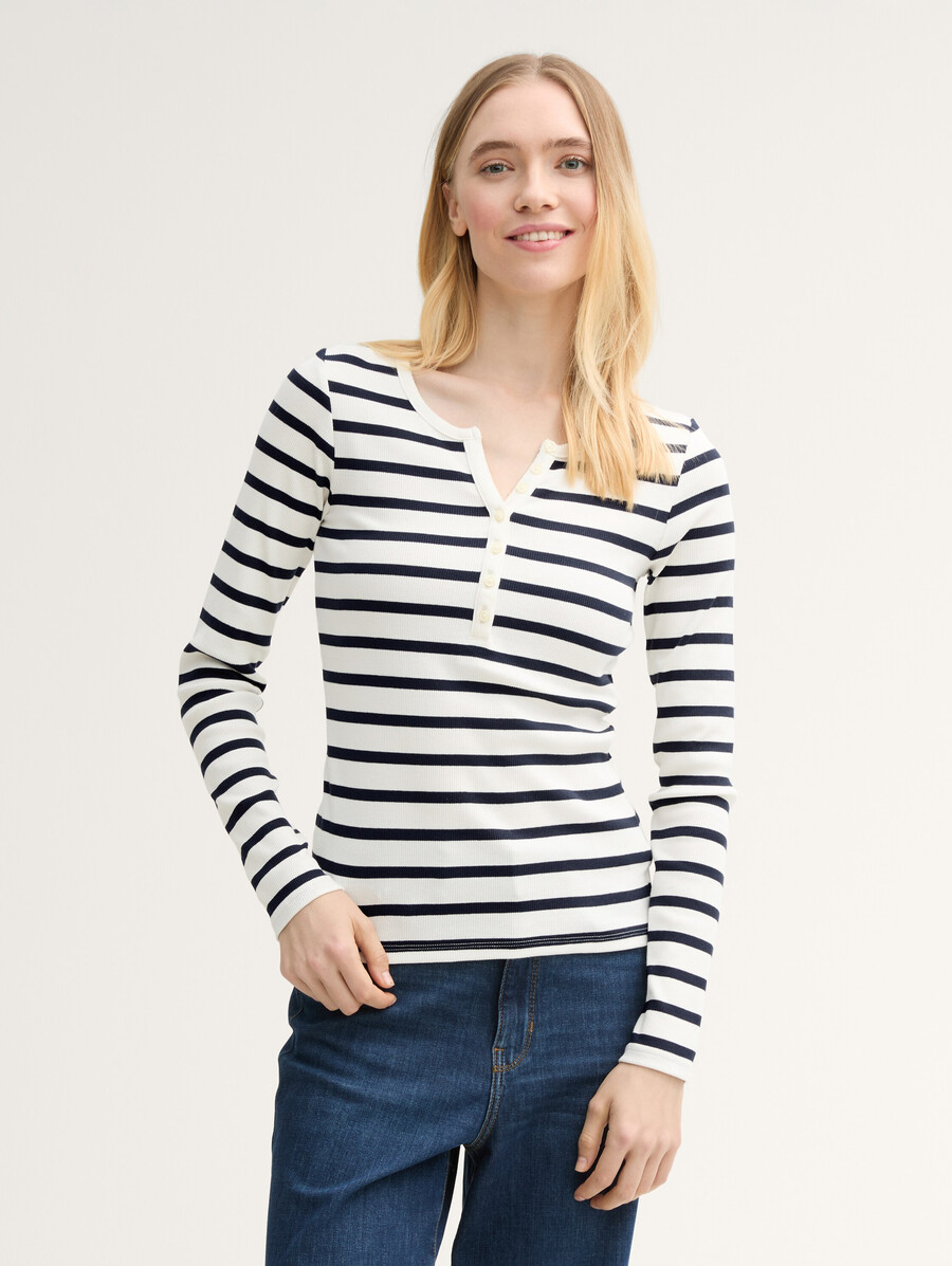 geripptes henley-langarmshirt