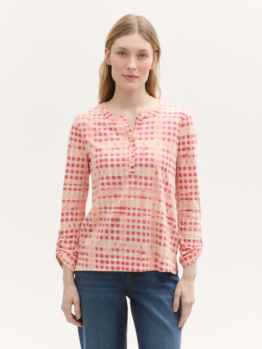 henley-langarmhemd mit muster