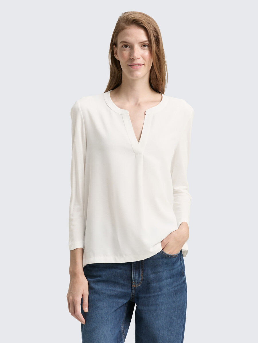henley-langarmhemd aus einem materialmix