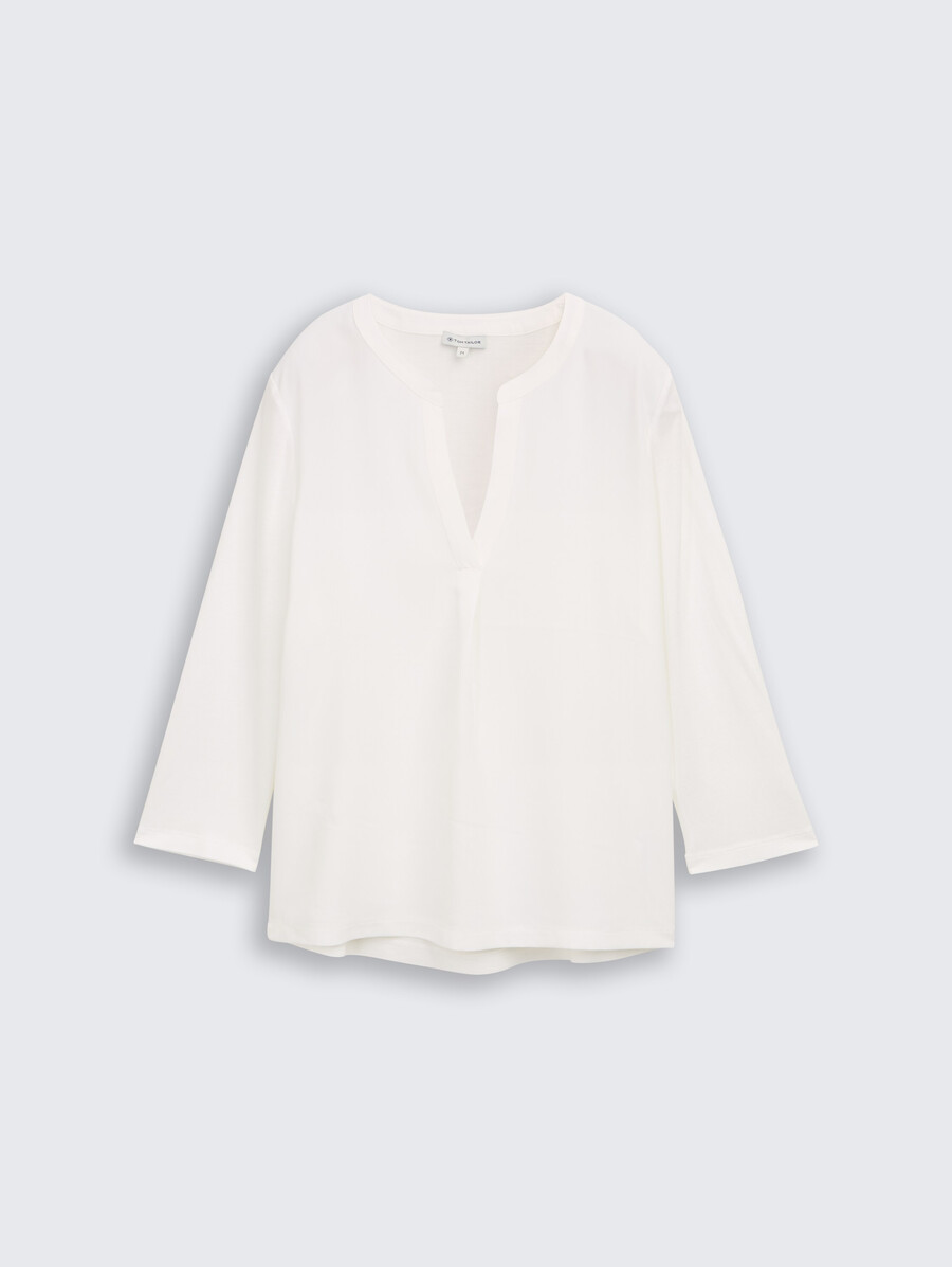 henley-langarmhemd aus einem materialmix
