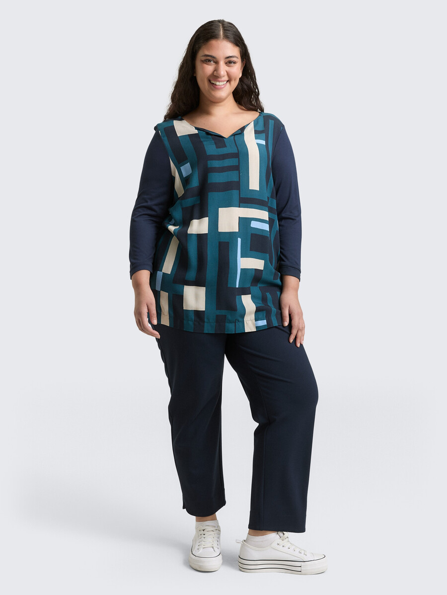 plus size – langärmeliges hemd aus einem materialmix