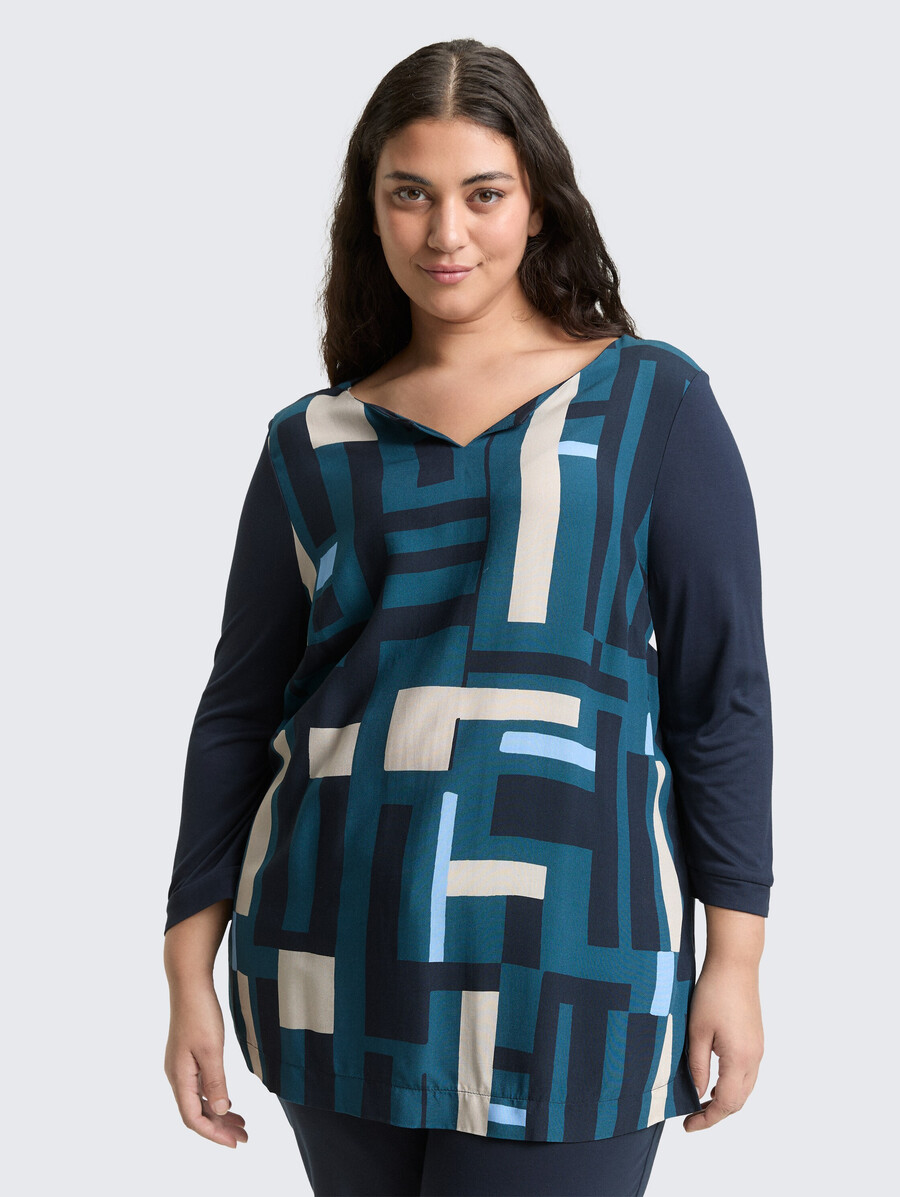 plus size – langärmeliges hemd aus einem materialmix