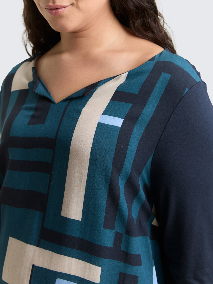plus size – langärmeliges hemd aus einem materialmix