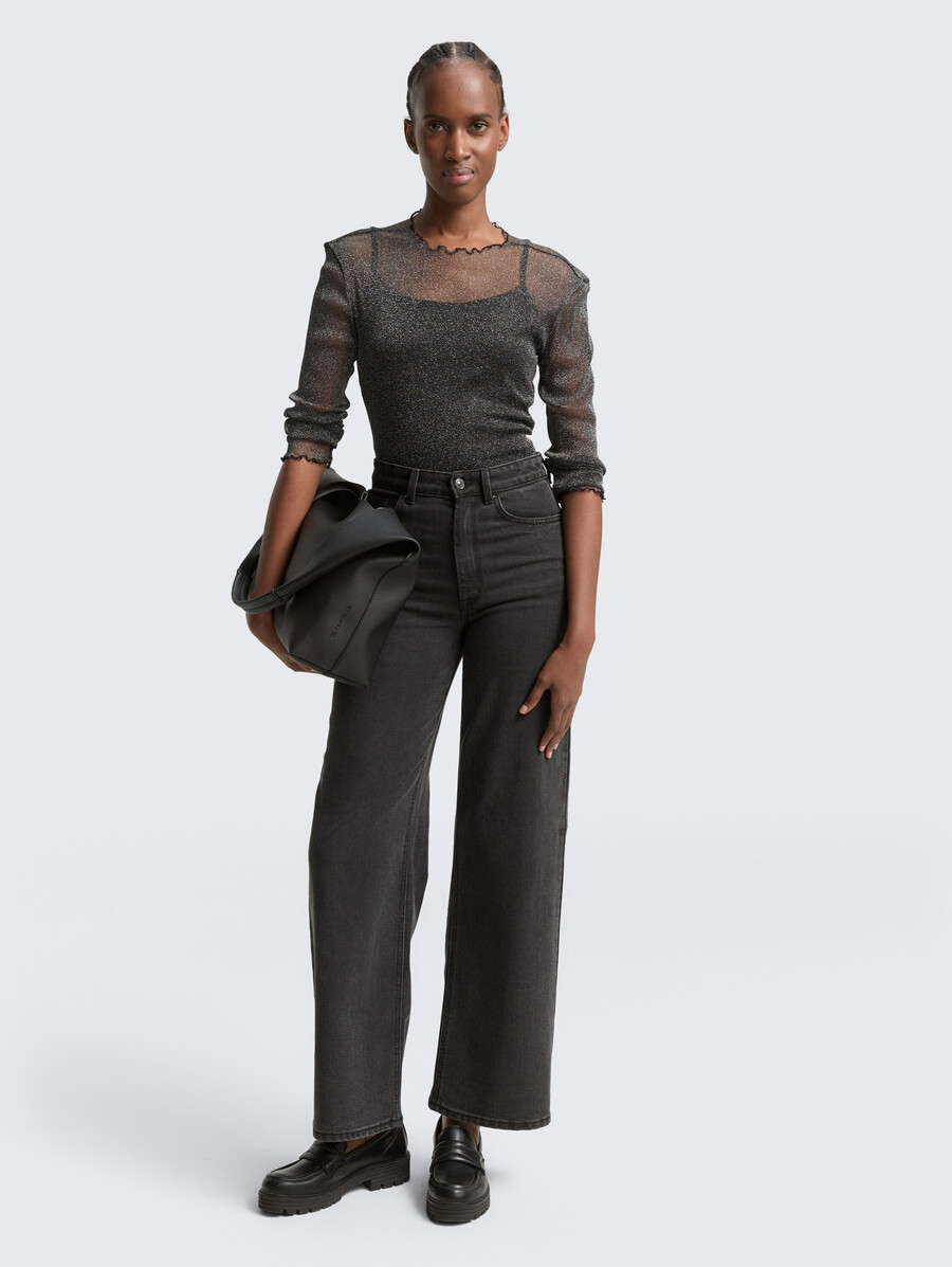 langärmeliges mesh-shirt mit glitzereffekt