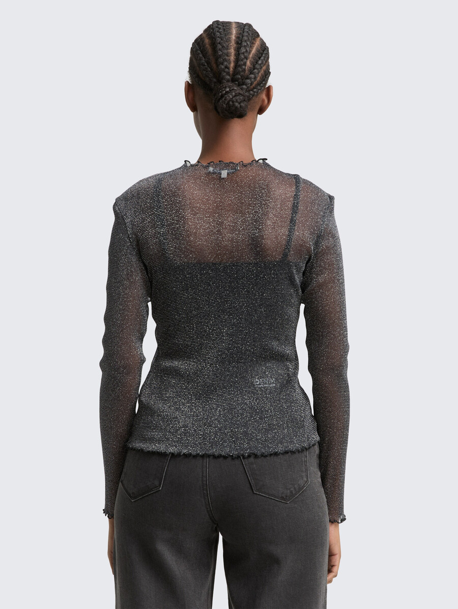 langärmeliges mesh-shirt mit glitzereffekt