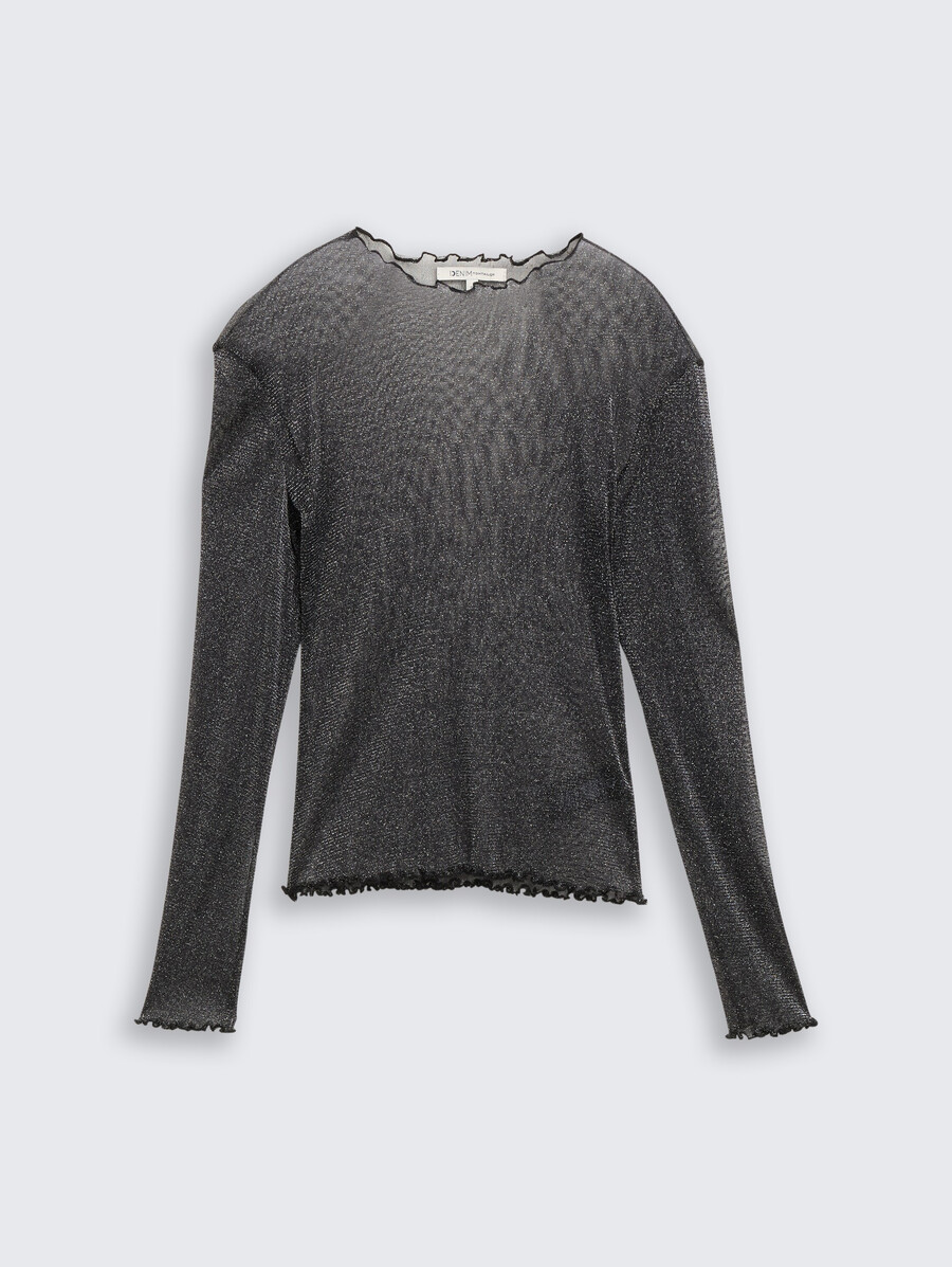 langärmeliges mesh-shirt mit glitzereffekt
