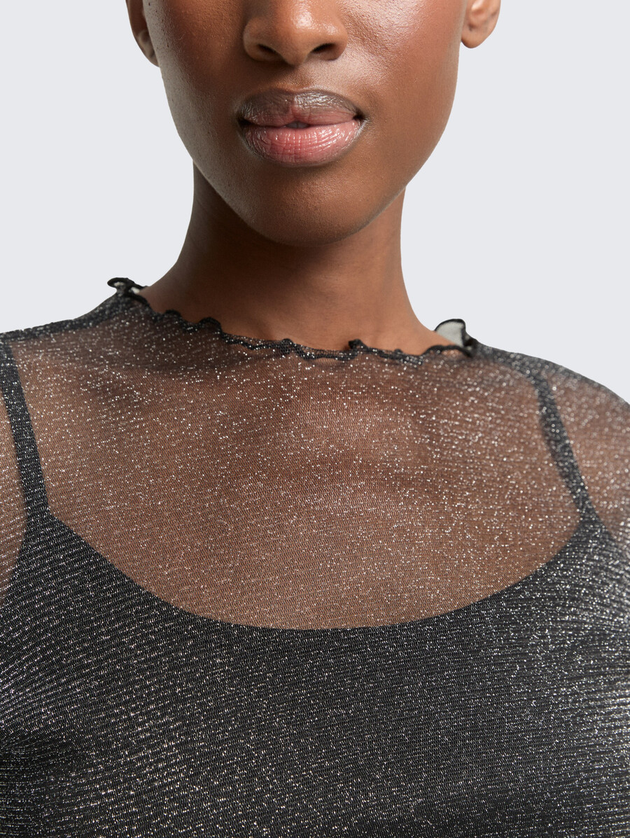 langärmeliges mesh-shirt mit glitzereffekt