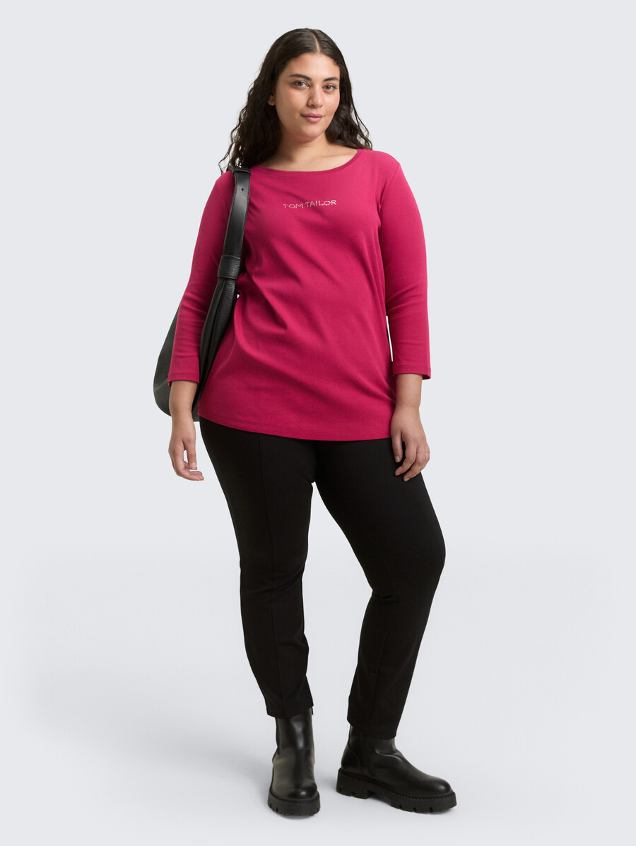 plus size – schmal geschnittenes langarmshirt mit glitzerlogo