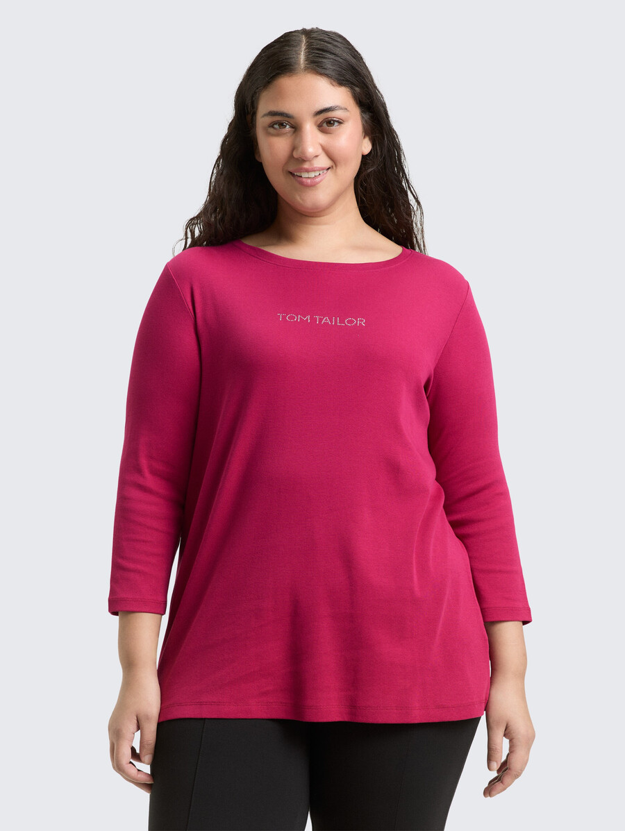 plus size – schmal geschnittenes langarmshirt mit glitzerlogo