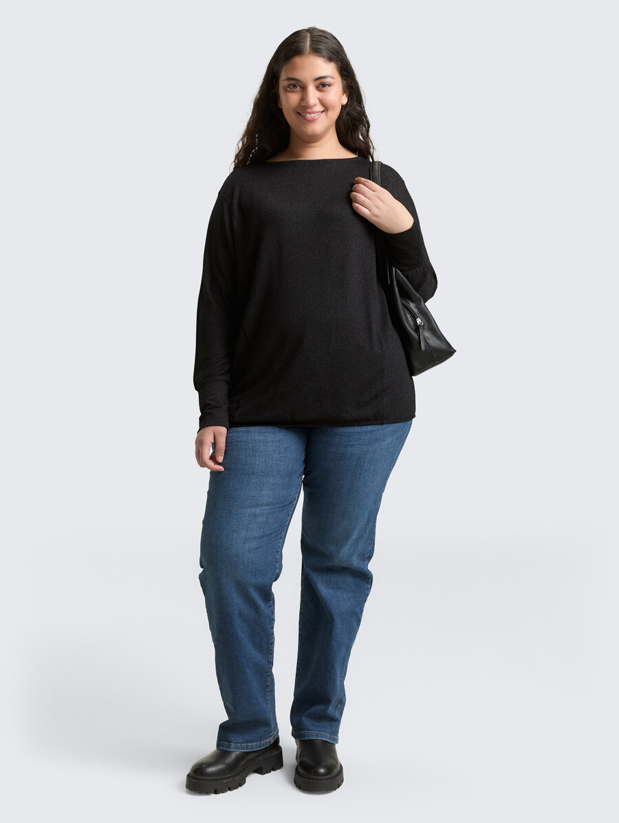 plus size – locker sitzendes langarmshirt mit glitzereffekt