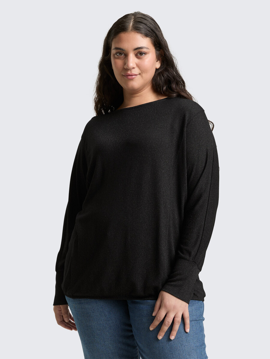 plus size – locker sitzendes langarmshirt mit glitzereffekt