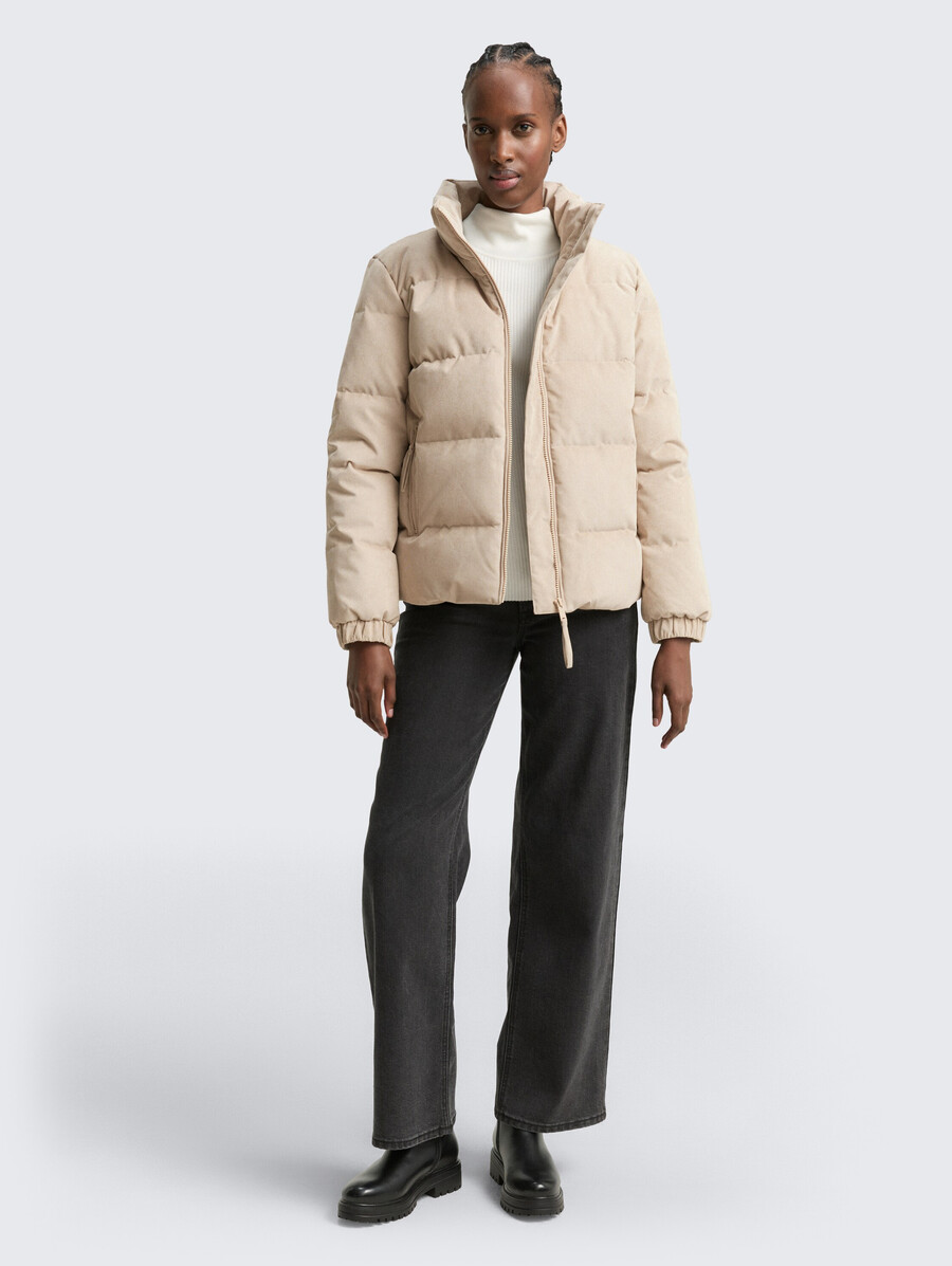cord-steppjacke mit stehkragen