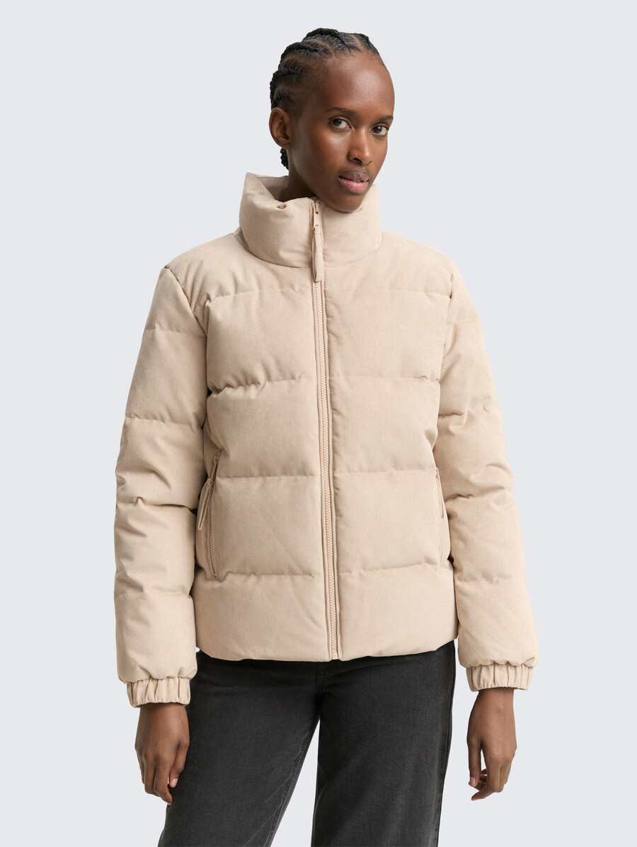 cord-steppjacke mit stehkragen