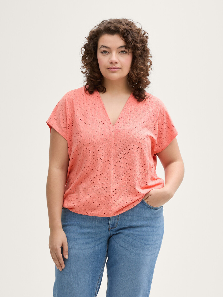 plus size - locker sitzendes ajour-t-shirt