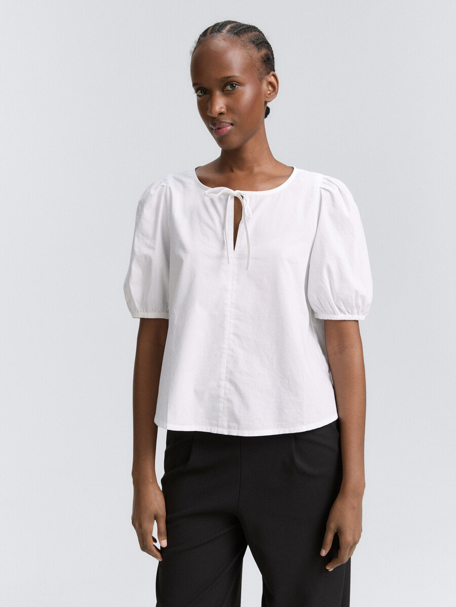 popelinebluse mit schleifendetail