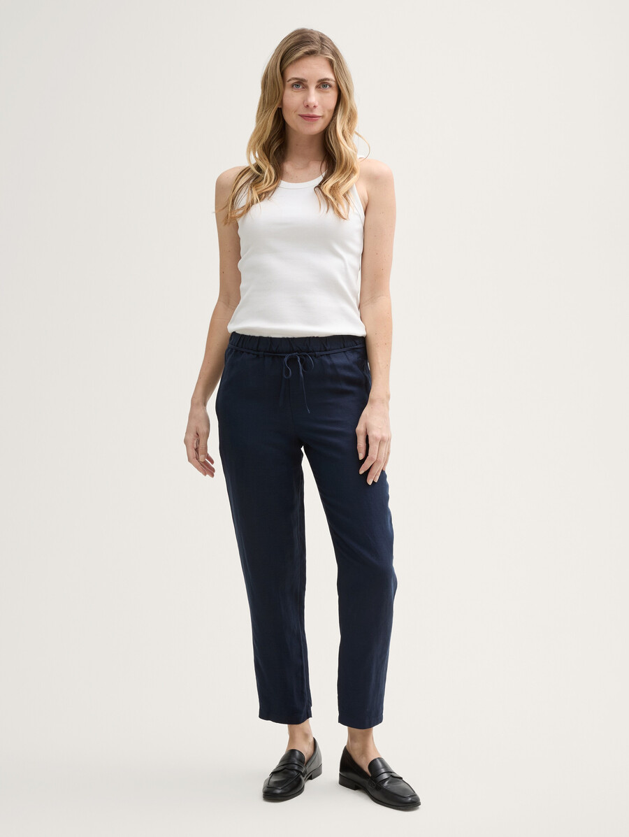 locker sitzende schmale hose mit leinenanteil