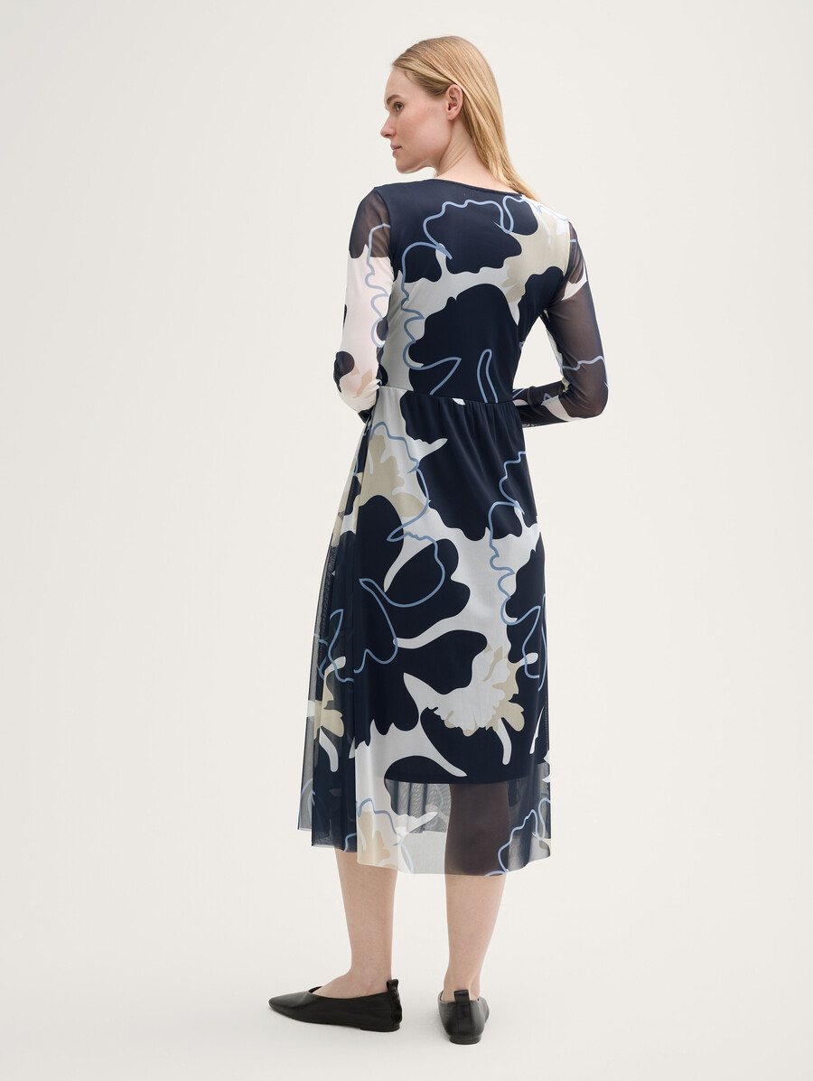 midi-kleid aus netzstoff mit rüschen