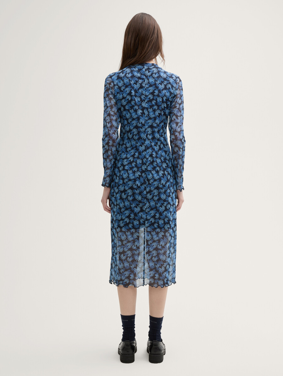 midi-kleid aus mesh mit blumenmuster