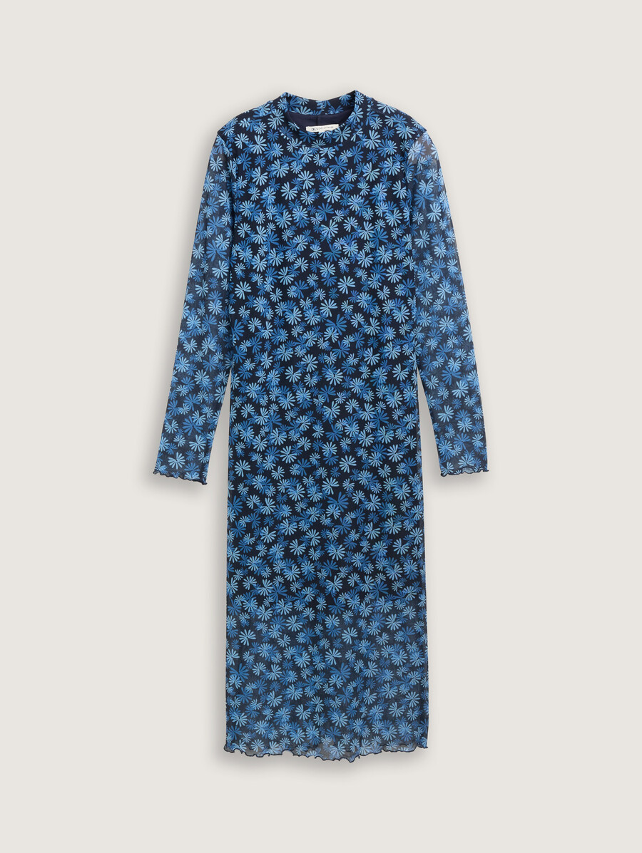 midi-kleid aus mesh mit blumenmuster