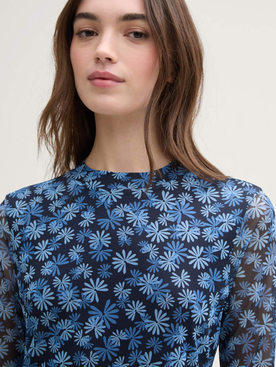 midi-kleid aus mesh mit blumenmuster