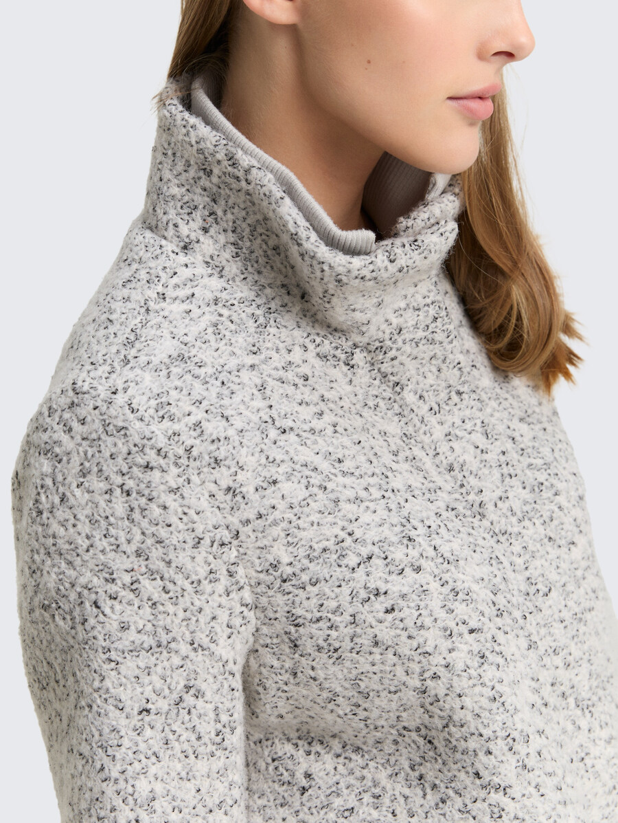bouclé-wollmantel mit stehkragen