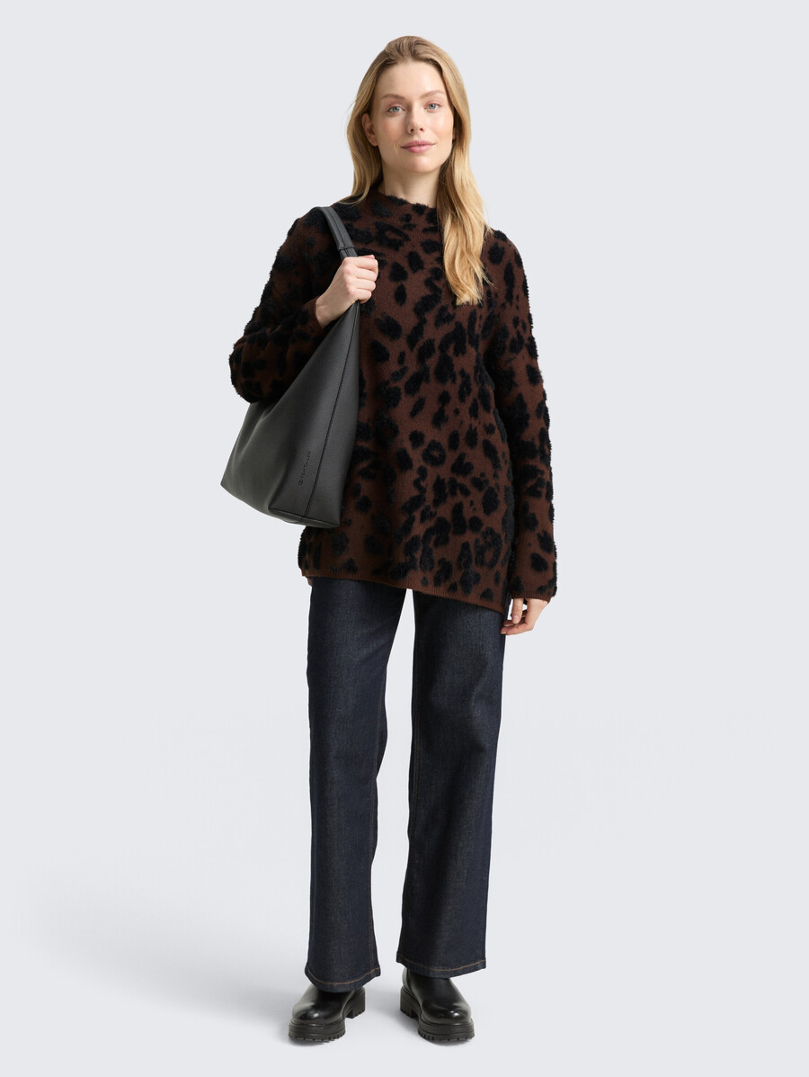 oversized strickpullover mit leopardenmuster