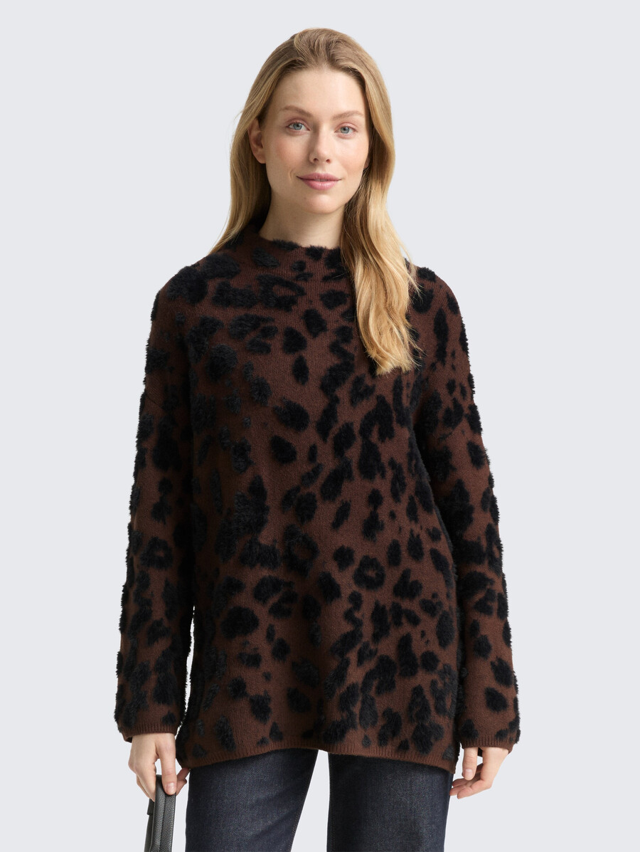 oversized strickpullover mit leopardenmuster