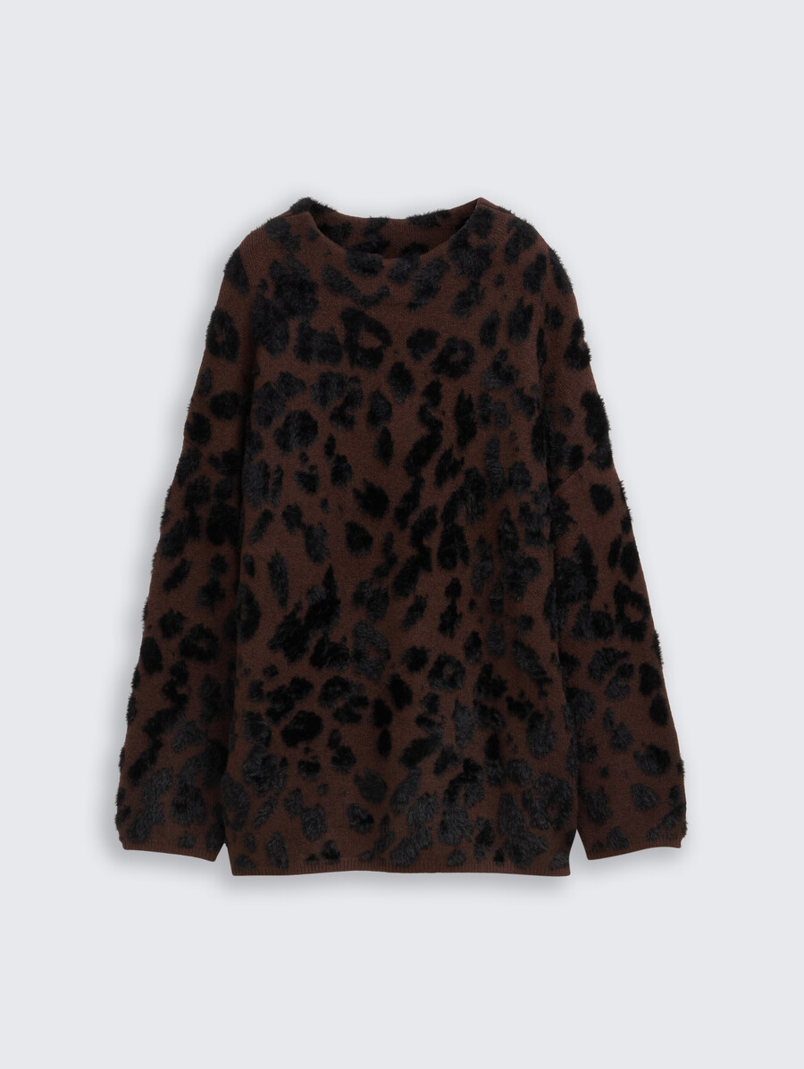 oversized strickpullover mit leopardenmuster