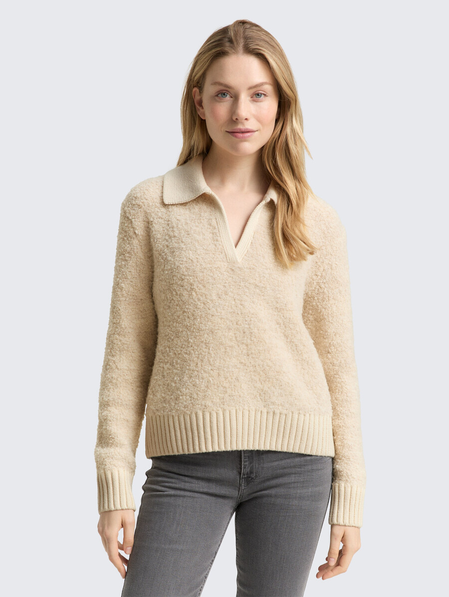 bouclé-strickpullover mit kragen