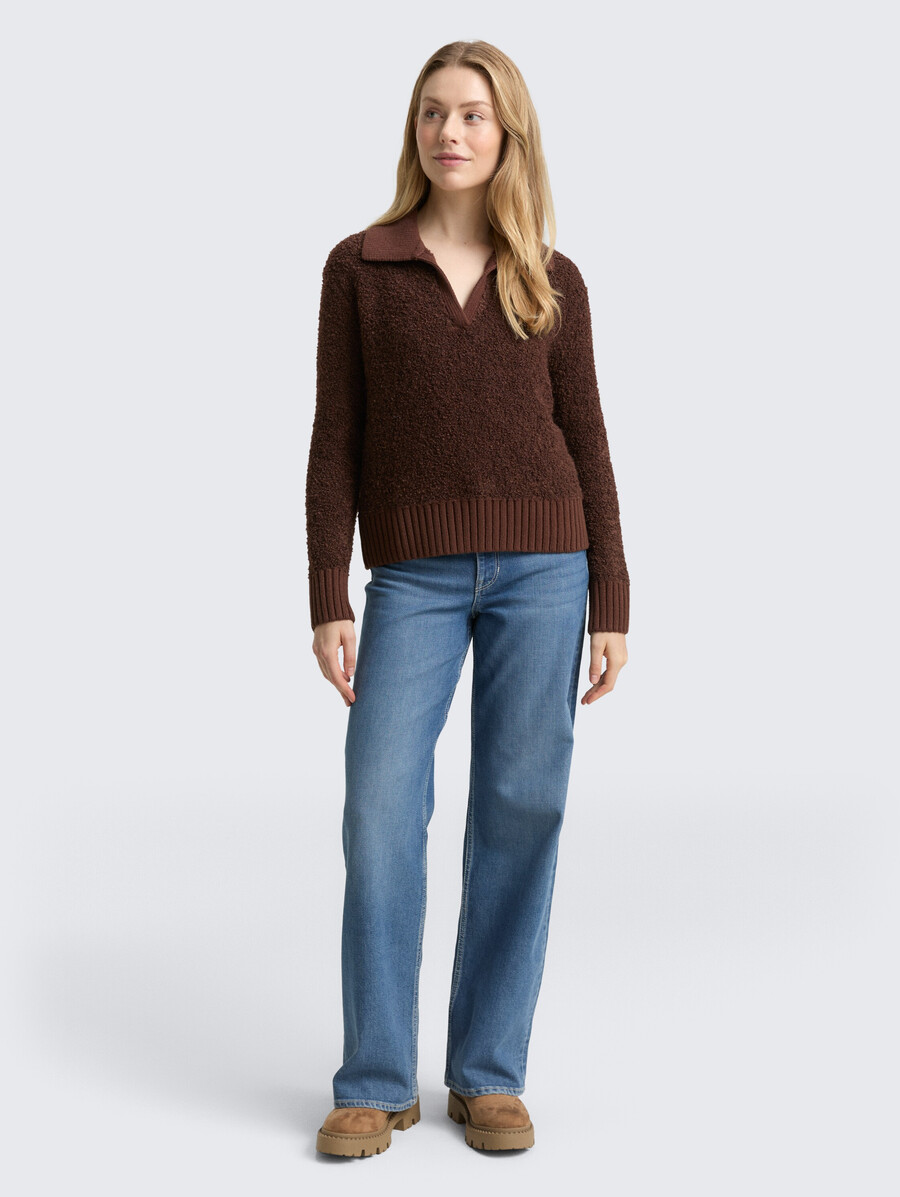 bouclé-strickpullover mit kragen