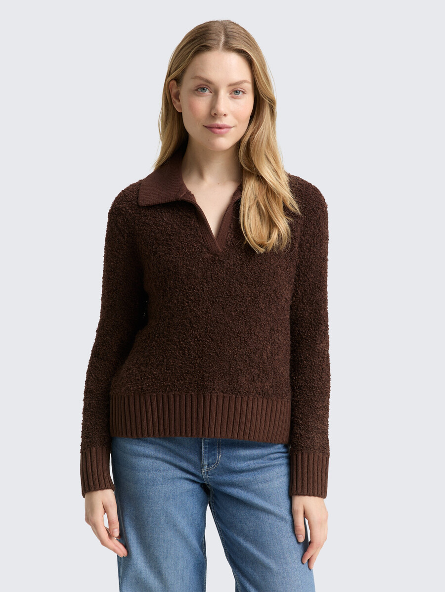bouclé-strickpullover mit kragen