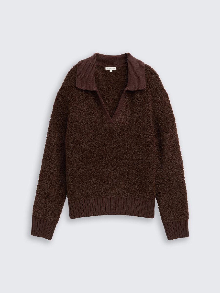 bouclé-strickpullover mit kragen