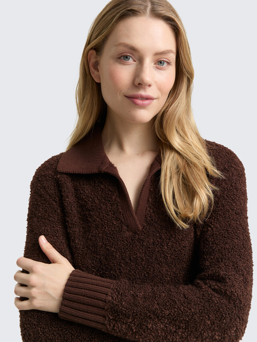 bouclé-strickpullover mit kragen