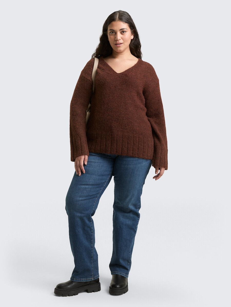 plus size – locker sitzender strickpullover mit wollanteil