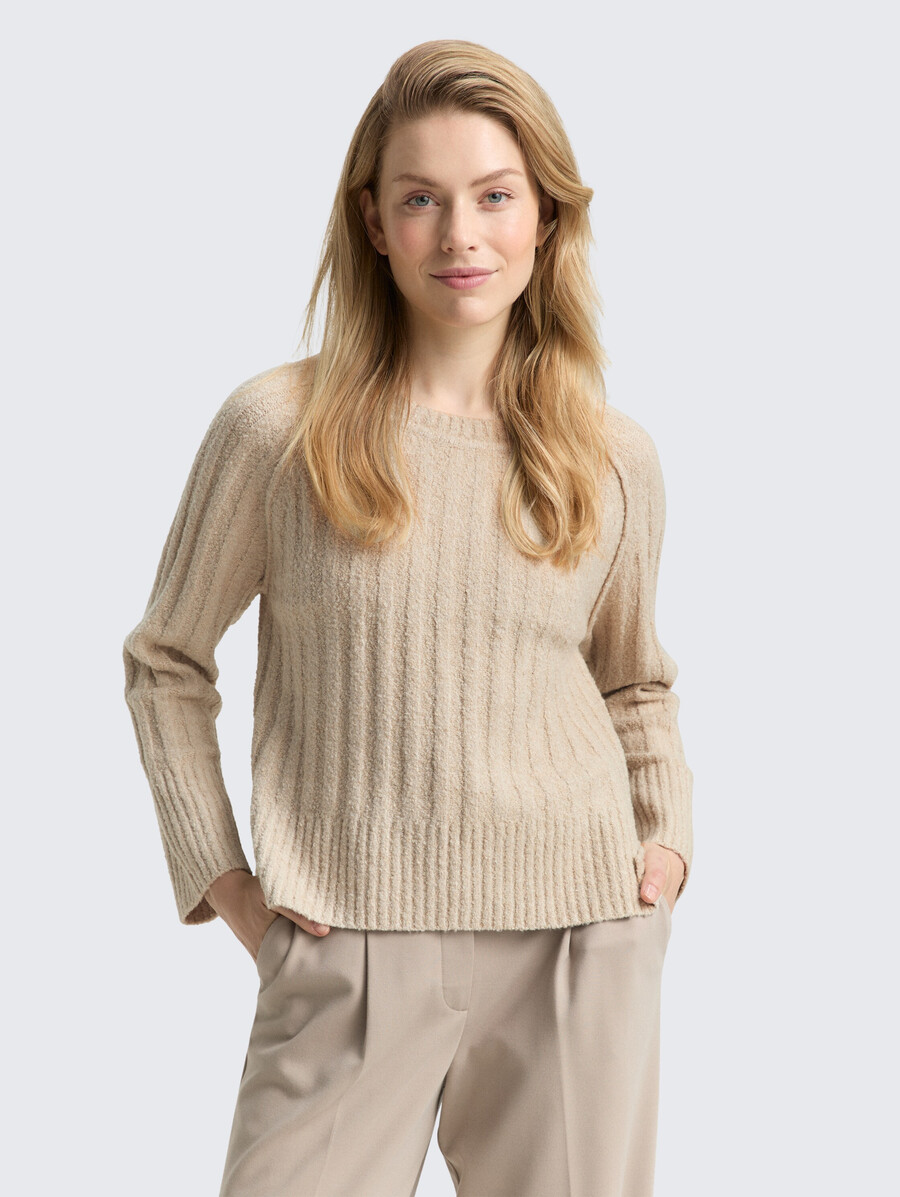bouclé-strickpullover mit wollanteil