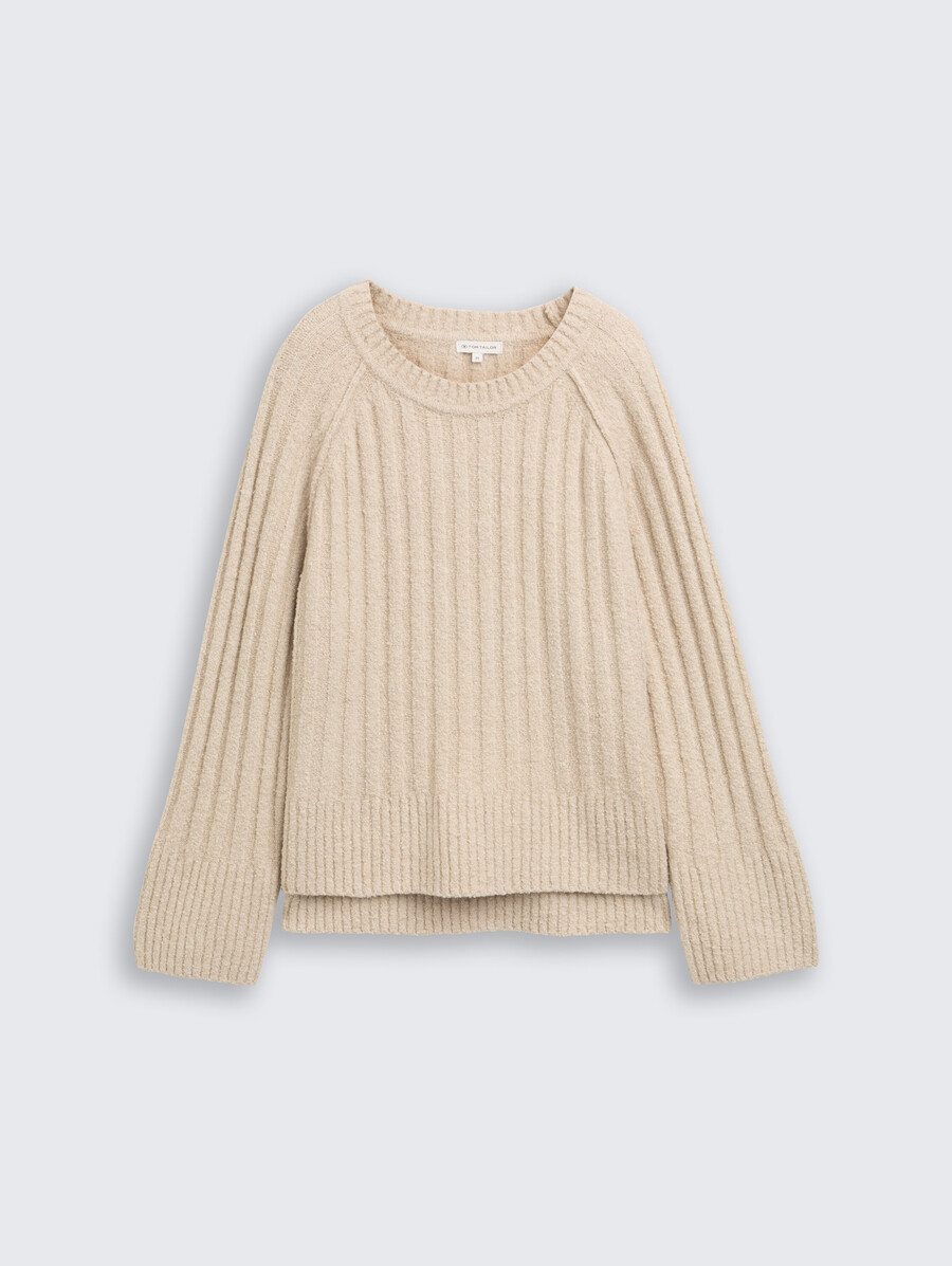 bouclé-strickpullover mit wollanteil