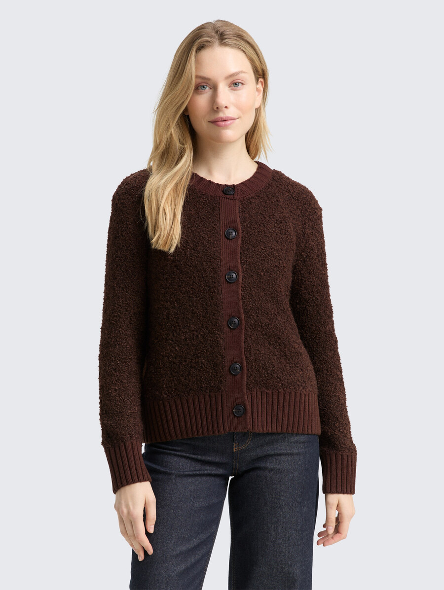 bouclé-cardigan mit wollanteil