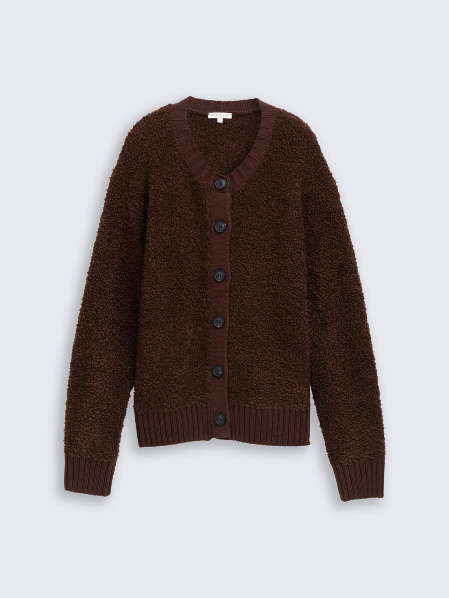 bouclé-cardigan mit wollanteil