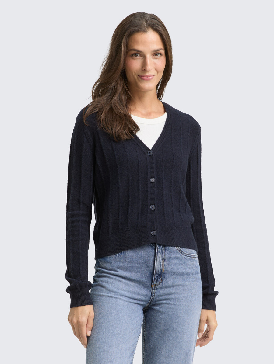 gerippte strickjacke mit wollanteil