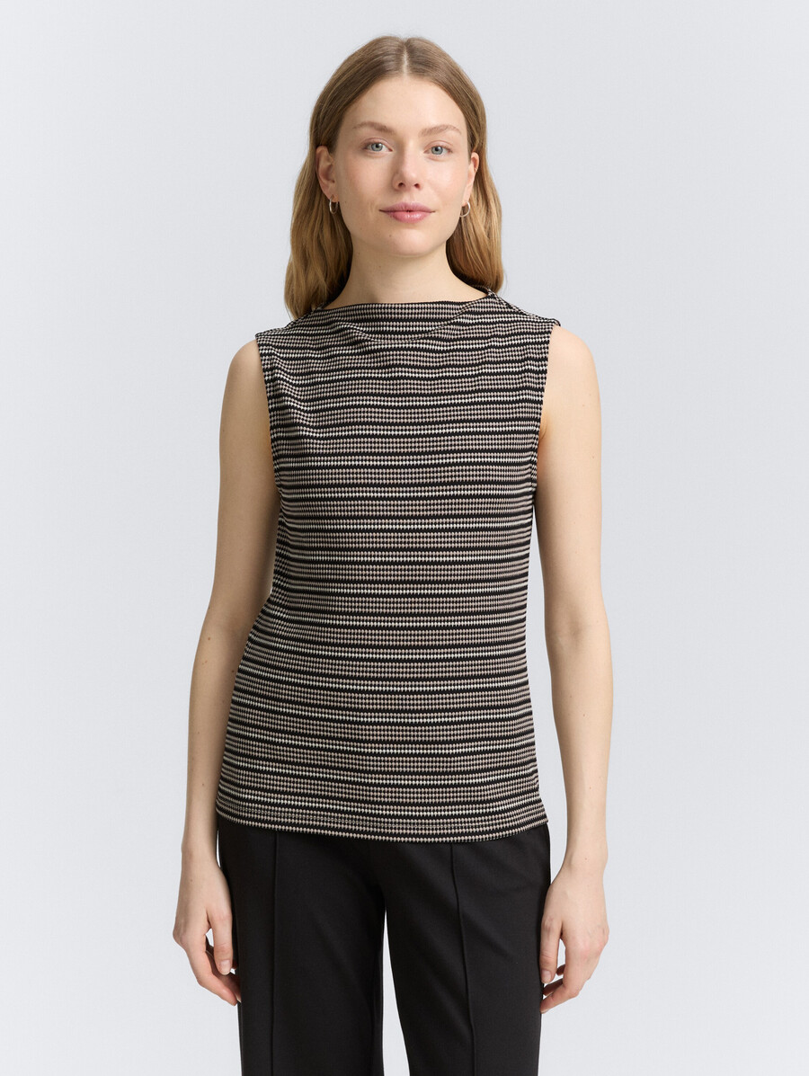 jacquard-top mit stehkragen