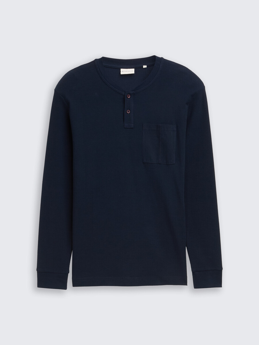 geripptes henley-langarmhemd mit brusttasche