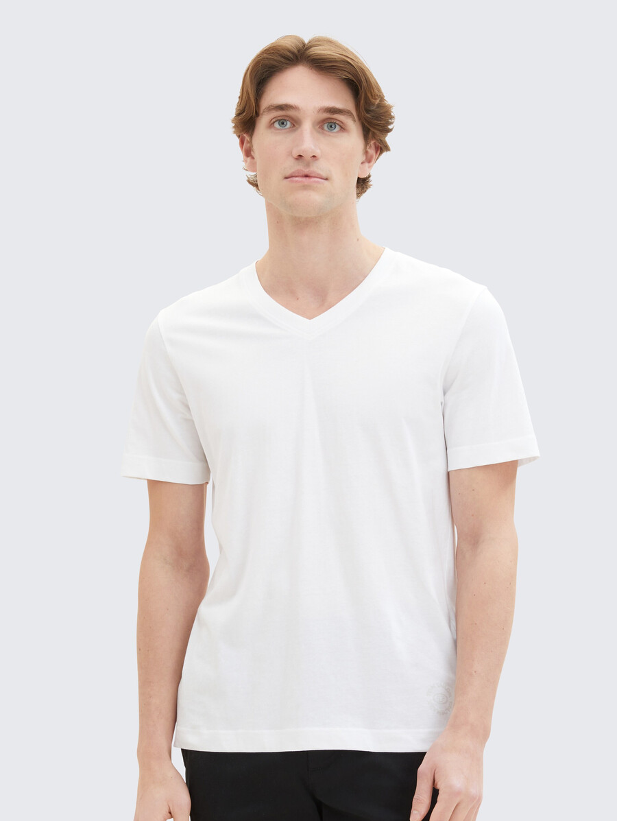 basic-t-shirt im 2er-pack mit v-ausschnitt