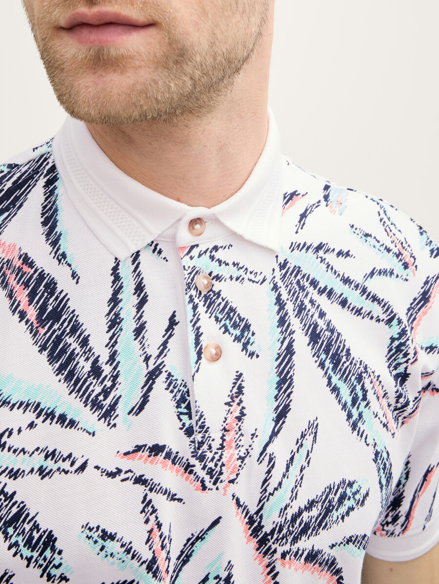 piqué-poloshirt mit palmenmuster