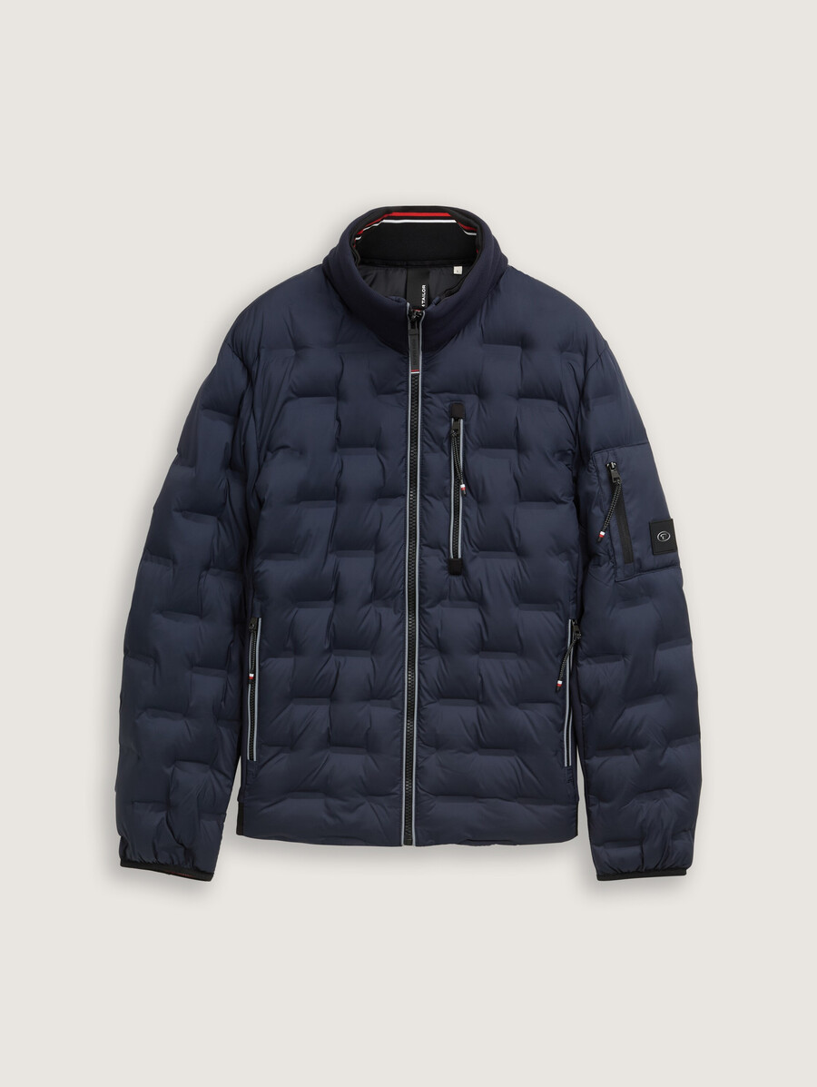 leichte hybrid-steppjacke mit kapuze und stehkragen