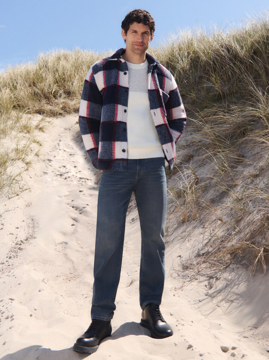 teddy-overshirt mit karomuster
