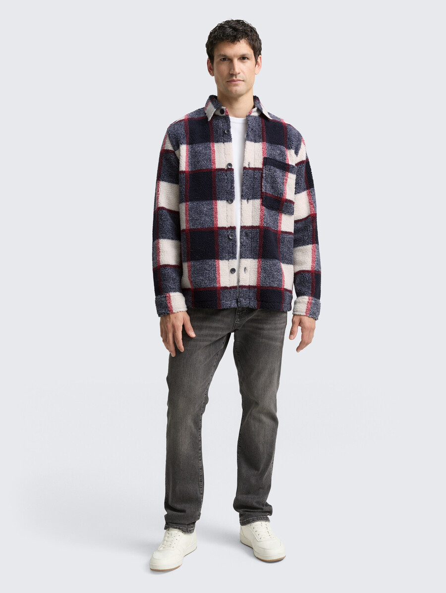 teddy-overshirt mit karomuster